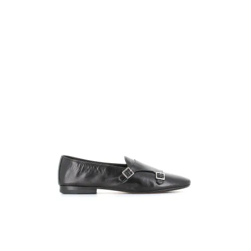 Henderson , Black Double Buckle Flat Shoes ,Black female, Sizes: