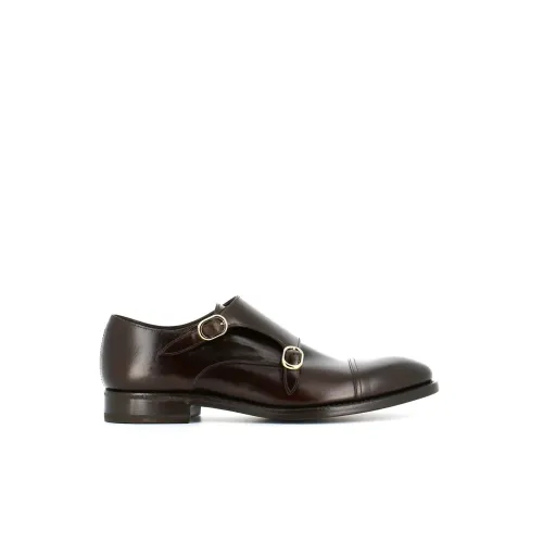 Henderson , Dark Brown Flat Shoes with Double Buckle ,Brown male, Sizes:
