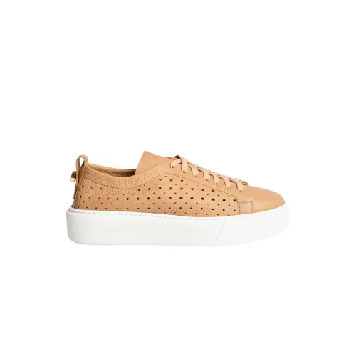 Henderson , Perforated Leather Sneakers ,Beige female, Sizes: