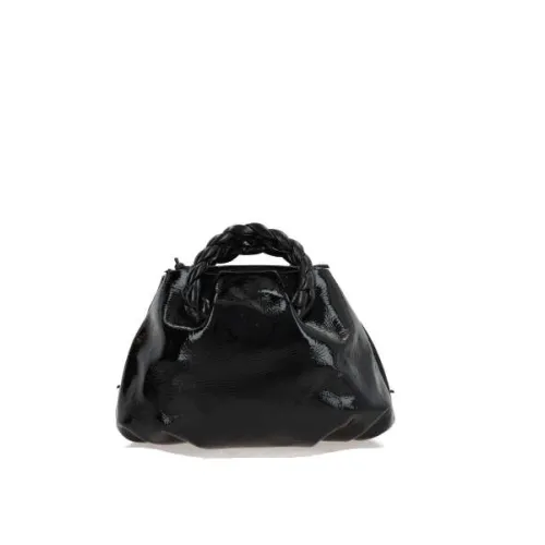 Hereu , Black Crinkled Leather Handbag ,Black female, Sizes: ONE SIZE