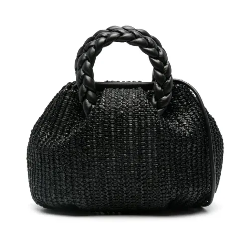 Hereu , Black Raffia Bag with Leather Handles ,Black female, Sizes: ONE SIZE