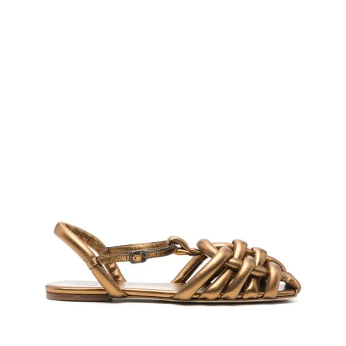 Hereu , Metallic Flat Sandals Antique Gold ,Yellow female, Sizes: