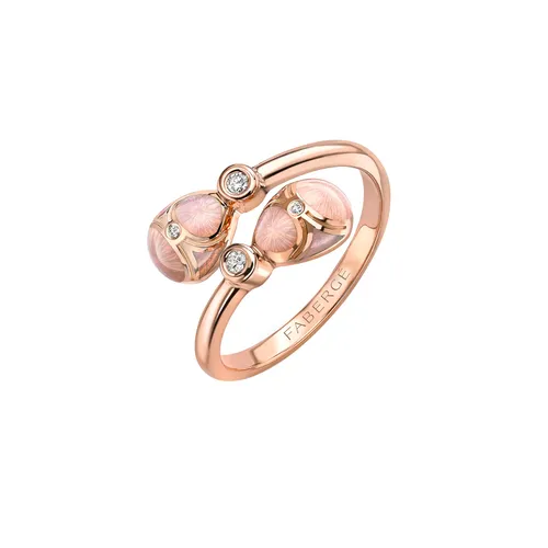 Heritage 18ct Rose Gold Diamond & Pink Enamel Crossover Ring - Ring Size L
