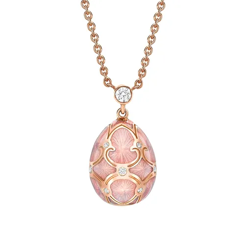 Heritage 18ct Rose Gold Diamond & Pink Enamel Petite Egg Pendant