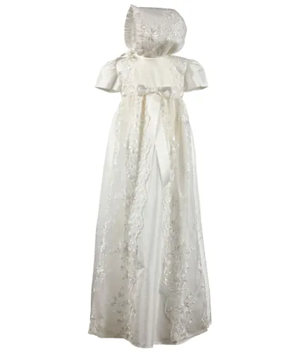 Heritage Baby Girl Harmony - Traditional Lace Christening Robe with Matching Bonnet - Ivory Cotton