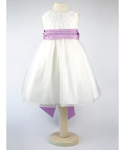 Heritage Girls Constance - Ivory Flower Girl Bridesmaid Dress with a Lavender Sash Cotton