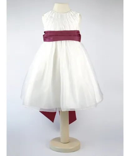Heritage Girls Constance - Ivory Flower Girl Bridesmaid Dress with a Wine Colour Sash Cotton