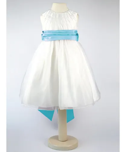 Heritage Girls Constance - Ivory Sleeveless Flower Girl Bridesmaid Dress with a Turquoise Sash Cotton