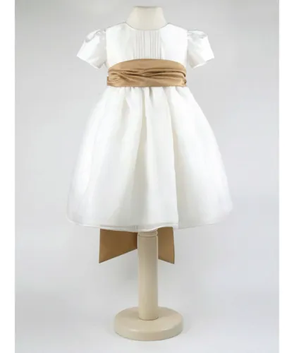 Heritage Girls Dolly - Ivory Flower Girl Party Dress with a Antique Gold Coloured Sash Cotton