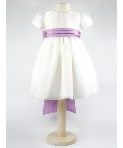 Heritage Girls Dolly - Ivory Flower Girl Party Dress with a Lavender Coloured Sash Cotton