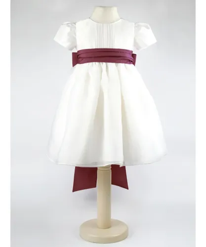 Heritage Girls Dolly - Ivory Flower Girl Party Dress with a Wine Coloured Sash Cotton