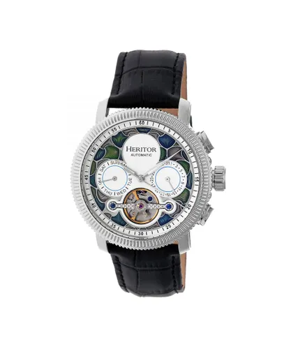Heritor Automatic Aura Mens Semi-Skeleton Leather-Band Watch - Silver Stainless Steel - One Size