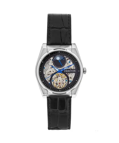Heritor Automatic Mens Daxton Semi Skeleton Watch - Black Stainless Steel - One Size