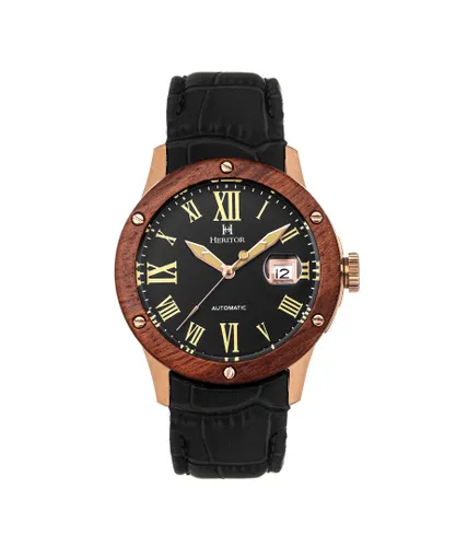 Heritor Automatic Mens Everest Wooden Bezel Leather Band Watch /Date - Rose Gold Stainless Steel - One Size