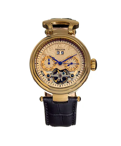 Heritor Automatic Mens Ganzi Semi-Skeleton Leather-Band Watch - Gold Stainless Steel - One Size