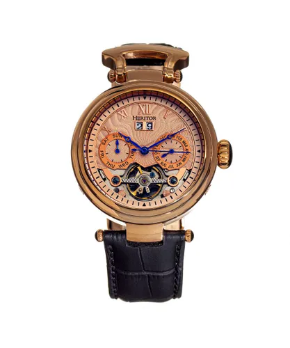 Heritor Automatic Mens Ganzi Semi-Skeleton Leather-Band Watch - Rose Gold Stainless Steel - One Size