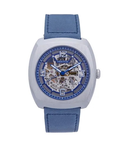 Heritor Automatic Mens Gatling Skeletonized Leather-Band Watch - Blue Stainless Steel - One Size