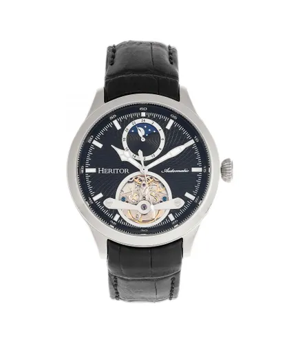 Heritor Automatic Mens Gregory Semi-Skeleton Leather-Band Watch - Black Stainless Steel - One Size