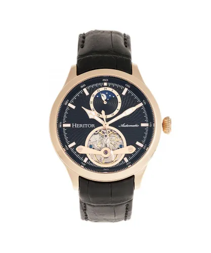 Heritor Automatic Mens Gregory Semi-Skeleton Leather-Band Watch - Rose Gold Stainless Steel - One Size