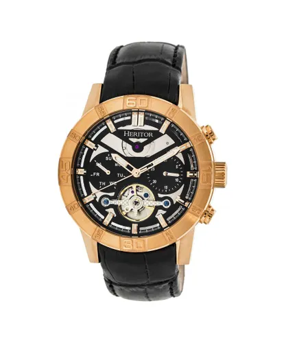 Heritor Automatic Mens Hannibal Semi-Skeleton Leather-Band Watch - Black & Rose Gold Stainless Steel - One Size