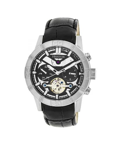 Heritor Automatic Mens Hannibal Semi-Skeleton Leather-Band Watch - Black & Silver Stainless Steel - One Size