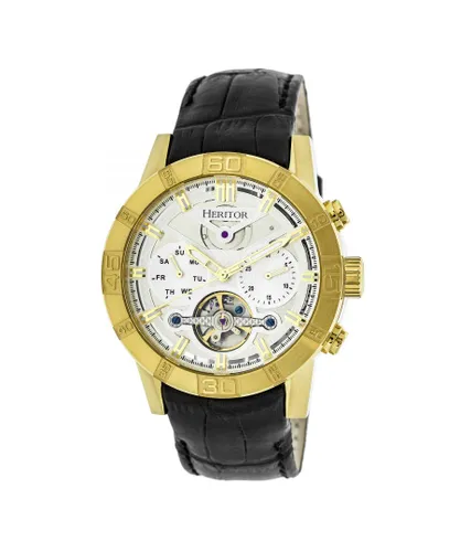 Heritor Automatic Mens Hannibal Semi-Skeleton Leather-Band Watch - Gold Stainless Steel - One Size