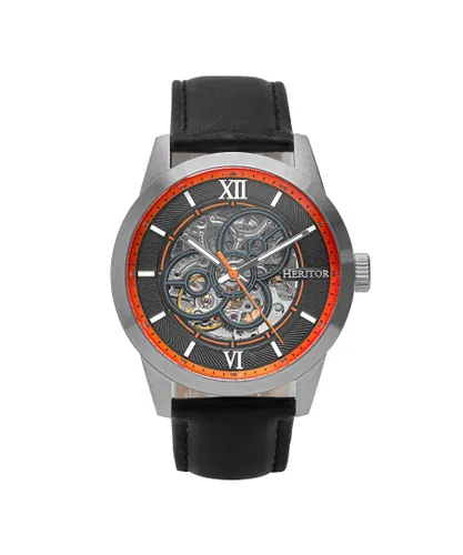 Heritor Automatic Mens Jonas Leather-Band Skeleton Watch - Orange Stainless Steel - One Size