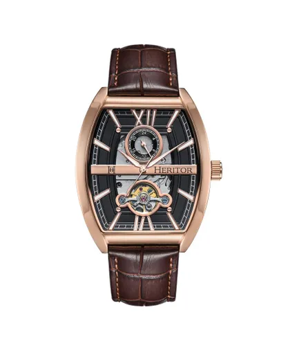 Heritor Automatic Mens Masterson Semi-Skeleton Leather-Band Watch - Brown Stainless Steel - One Size