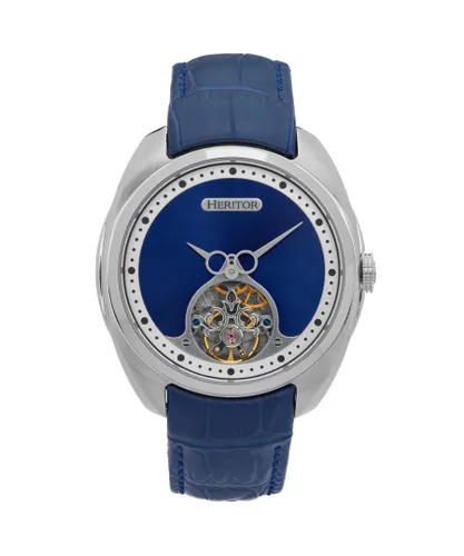 Heritor Automatic Mens Roman Semi-Skeleton Leather-Band Watch - Blue - One Size