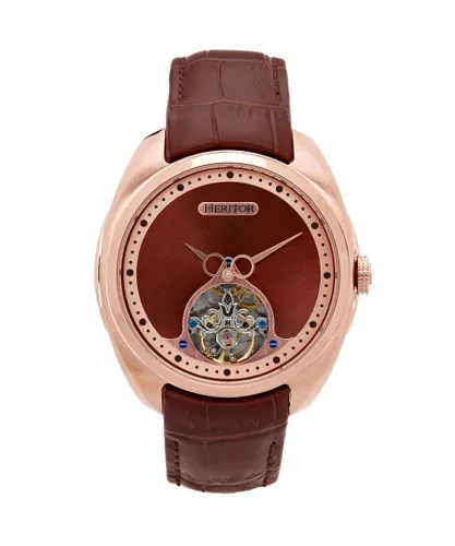 Heritor Automatic Mens Roman Semi-Skeleton Leather-Band Watch - Rose Gold - One Size
