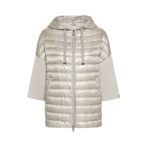 Herno , Beige Hooded Down Jacket with Knit Panels ,Beige female, Sizes: