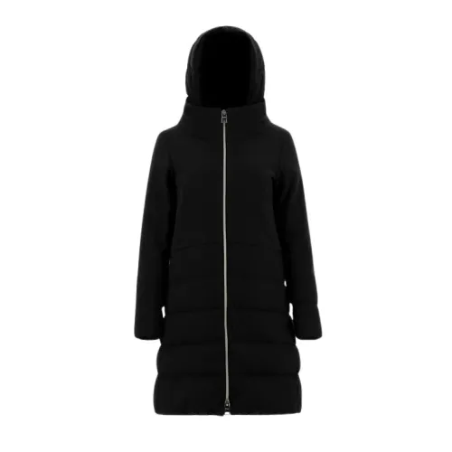 Herno , Black Wool and Melton Twill Coat with Removable Hood ,Black female, Sizes: