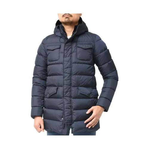Herno , Blue Long Down Jacket for Men ,Blue male, Sizes: