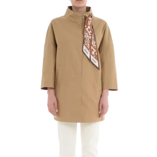 Herno , Cotton Parka Coat with Silk Band ,Beige female, Sizes: