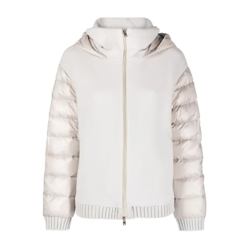 Herno , Cream Down Jacket with Hood and Front Zip ,Beige female, Sizes: