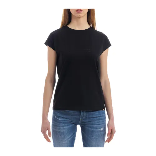 Herno , Logo Strass Stretch T-Shirt ,Black female, Sizes: