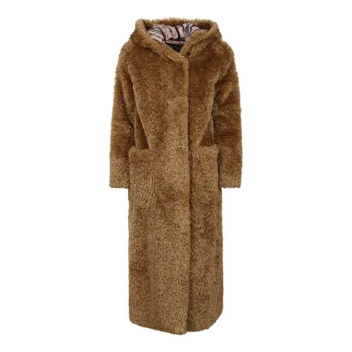 Herno , Long Hooded Faux Fur Coat ,Beige female, Sizes: