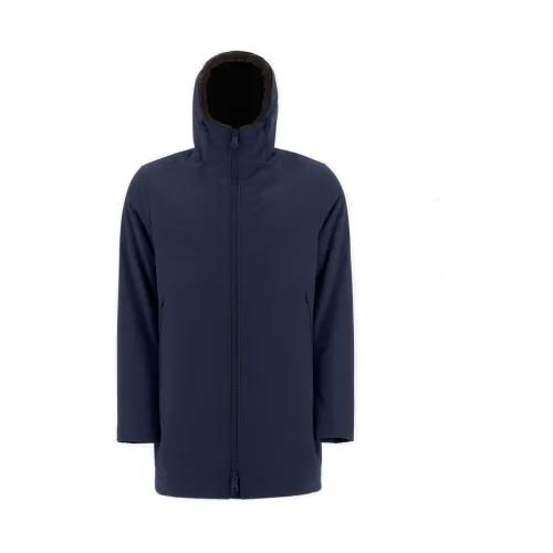 Herno , Modern Parka with Elasticized Hood and Zip Closure ,Blue male, Sizes: