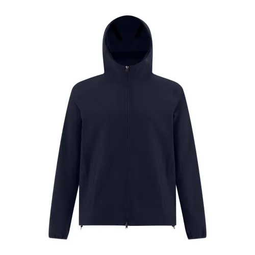 Herno , Navy Blue Bomber Jacket with Hood ,Blue male, Sizes: