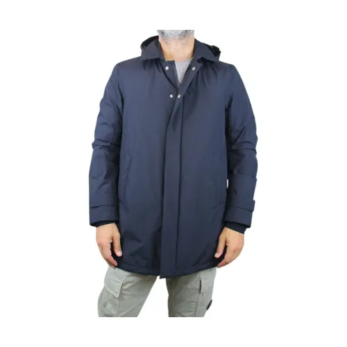 Herno , Navy Blue Hooded Parka ,Blue male, Sizes: