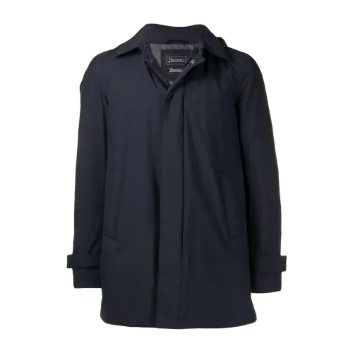 Herno , Navy Blue Waterproof Shell Down Hooded Coat ,Blue male, Sizes: