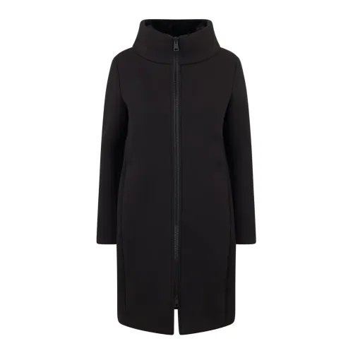 Herno , Neoprene Fur Detail Zip Coat ,Black female, Sizes: