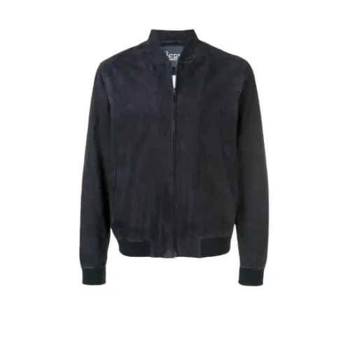 Herno , Timeless Navy Suede Bomber Jacket ,Black male, Sizes:
