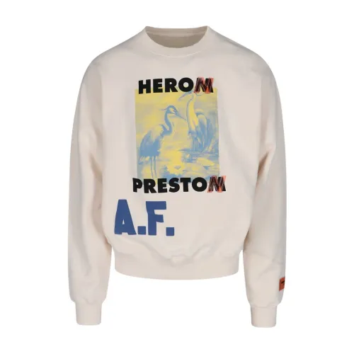 Heron Preston , Beige Cotton Graphic Print Sweatshirt ,Multicolor male, Sizes: