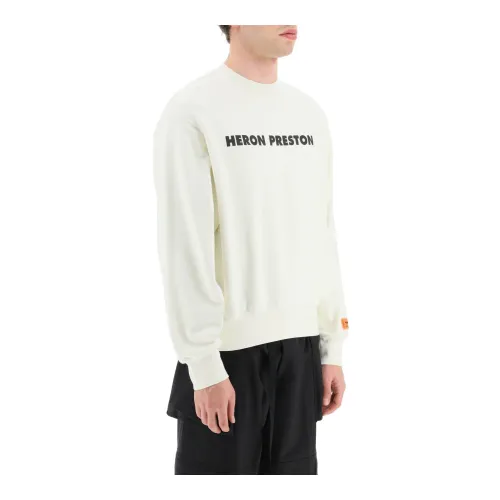Heron Preston , Cotton Crewneck Sweatshirt with Logo Print and Embroidery ,White male, Sizes: