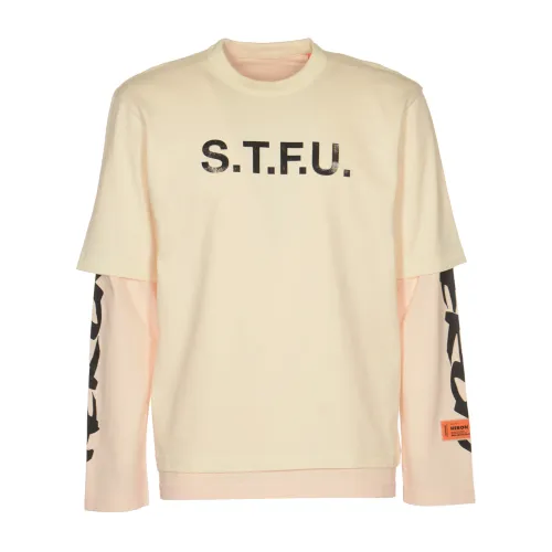 Heron Preston , Flaming Double Tee - T-shirts and Polos ,Beige male, Sizes: