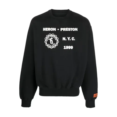 Heron Preston , Medieval Heron Logo Crewneck Sweatshirt ,Black male, Sizes: