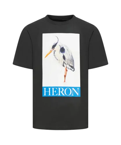 Heron Preston Mens Bird Painted Print T-Shirt in Black Cotton