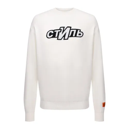 Heron Preston , White Logo Sweater for Men ,White male, Sizes: