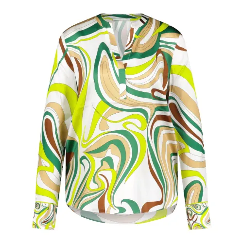 Herzen's Angelegenheit , Abstract Pattern Silk Blouse ,Green female, Sizes: